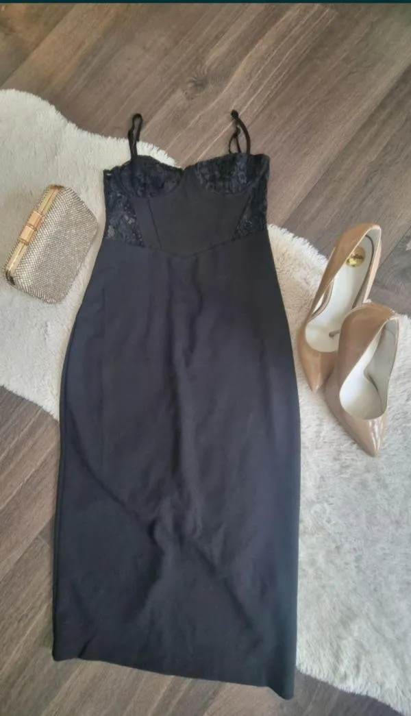 Rochie de seară Zara EU 38 | Negru, Midi, Bretele subțiri, Dantelă - Image 7