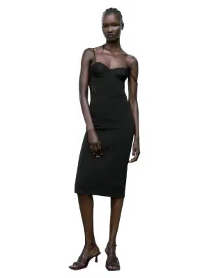 Rochie de seară Zara EU 38 | Negru, Midi, Bretele subțiri, Dantelă
