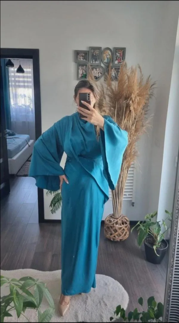 Rochie de seară ASOS EU 40 | Turcoaz, Maxi, Mânecă lungă, Satinat - Image 5