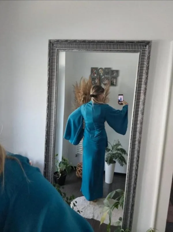 Rochie de seară ASOS EU 40 | Turcoaz, Maxi, Mânecă lungă, Satinat - Image 6