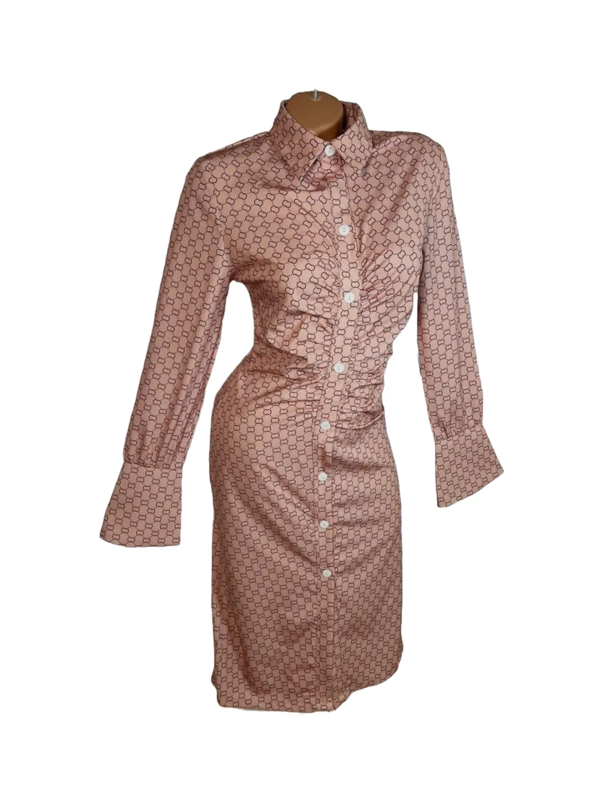 Rochie tip cămașă Glamaker EU 36 | Roz, Midi, Mânecă lungă, Carouri