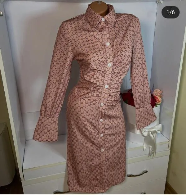 Rochie tip cămașă Glamaker EU 36 | Roz, Midi, Mânecă lungă, Carouri - Image 2