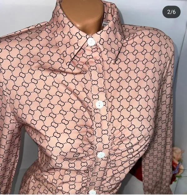 Rochie tip cămașă Glamaker EU 36 | Roz, Midi, Mânecă lungă, Carouri - Image 3