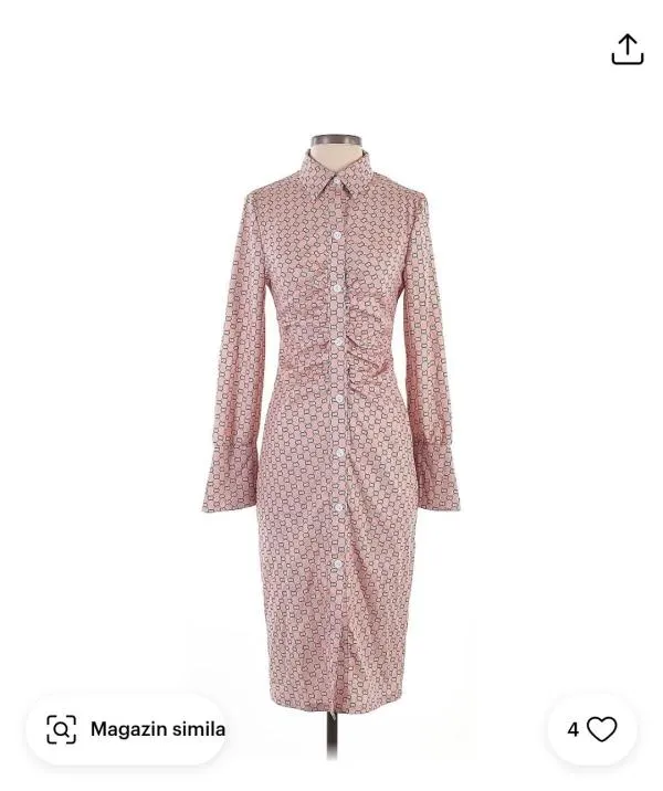 Rochie tip cămașă Glamaker EU 36 | Roz, Midi, Mânecă lungă, Carouri - Image 7