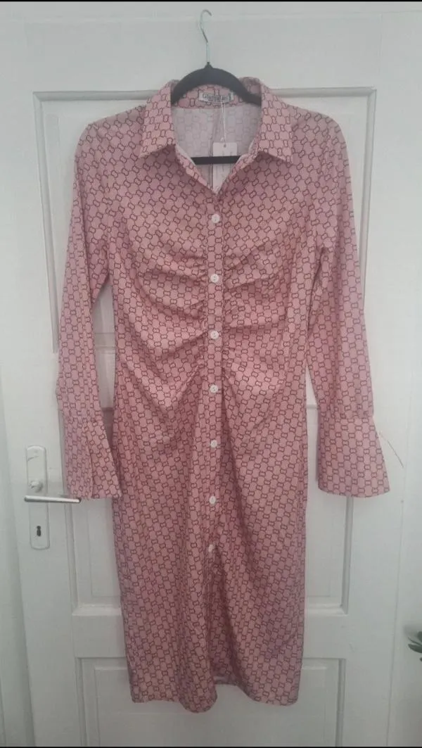 Rochie tip cămașă Glamaker EU 36 | Roz, Midi, Mânecă lungă, Carouri - Image 5