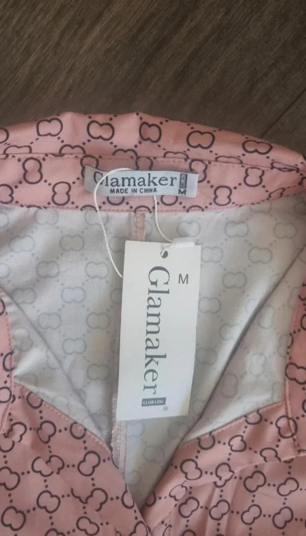 Rochie tip cămașă Glamaker EU 36 | Roz, Midi, Mânecă lungă, Carouri - Image 6