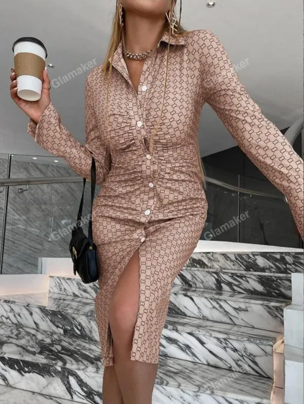 Rochie tip cămașă Glamaker EU 36 | Roz, Midi, Mânecă lungă, Carouri - Image 9