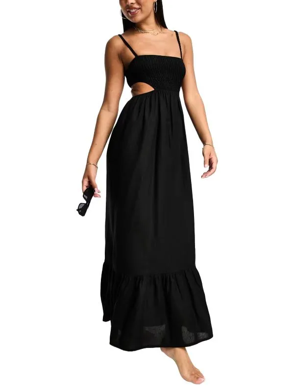 Rochie de plajă ASOS EU 42 | Negru, Maxi, Bretele subțiri