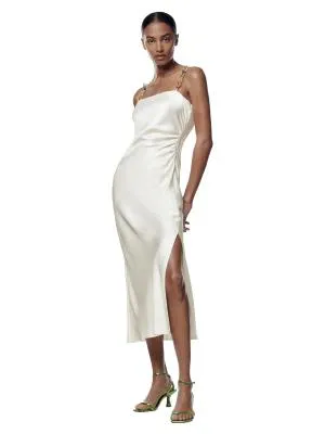 Rochie de vară Zara EU 38 | Alb, Midi, Bretele subțiri