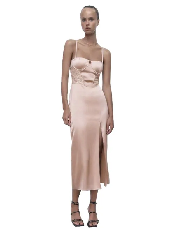 Rochie de seară Zara EU 38 | Mov, Midi, Bretele subțiri, Satinat