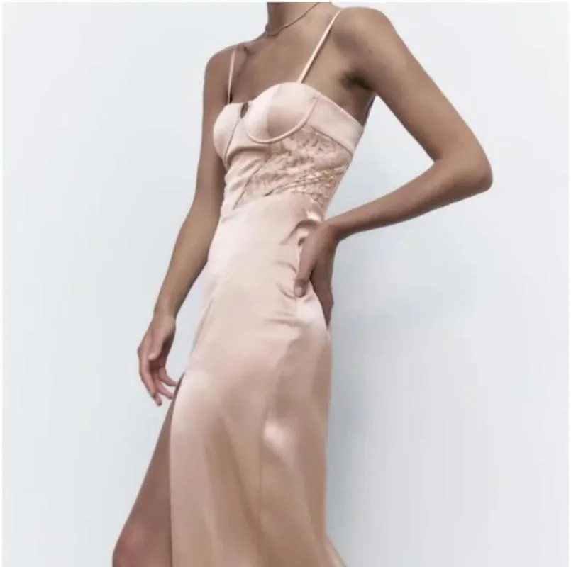 Rochie de seară Zara EU 38 | Mov, Midi, Bretele subțiri, Satinat - Image 3