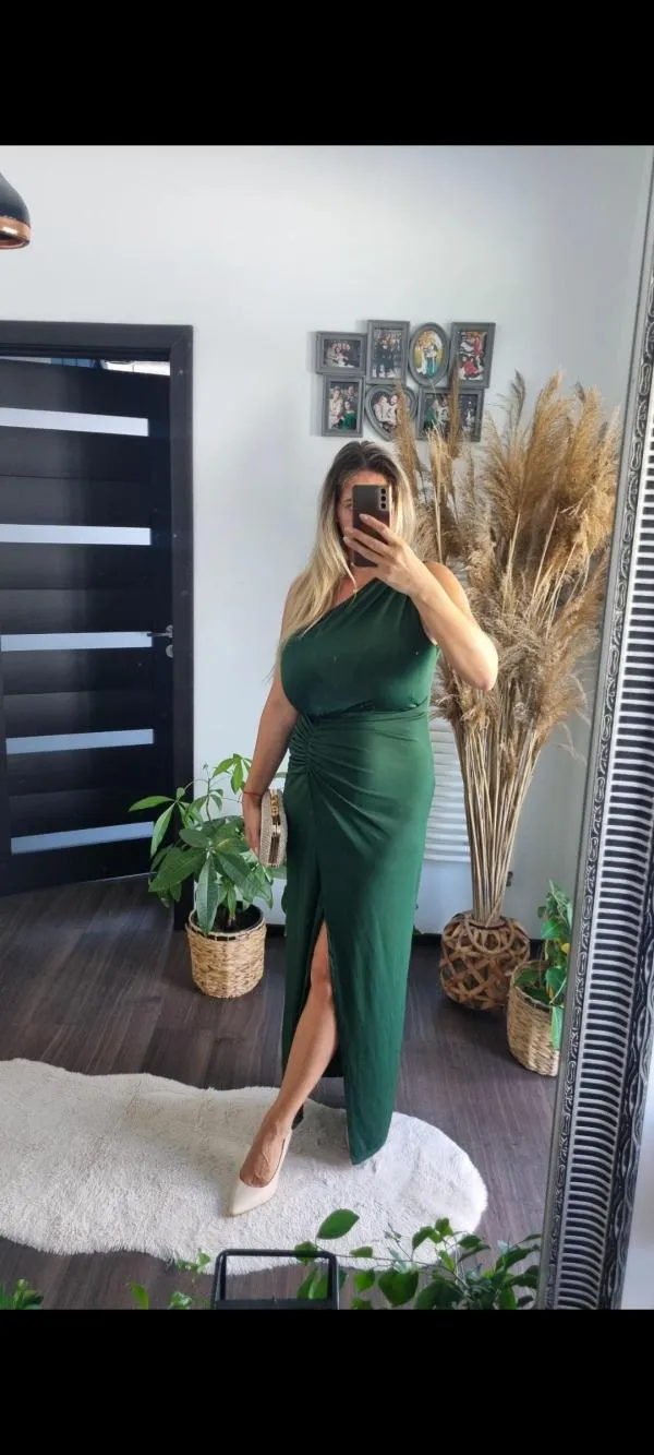 Rochie de seară Shein EU 40 | Verde, Midi, Pe un umăr - Image 4