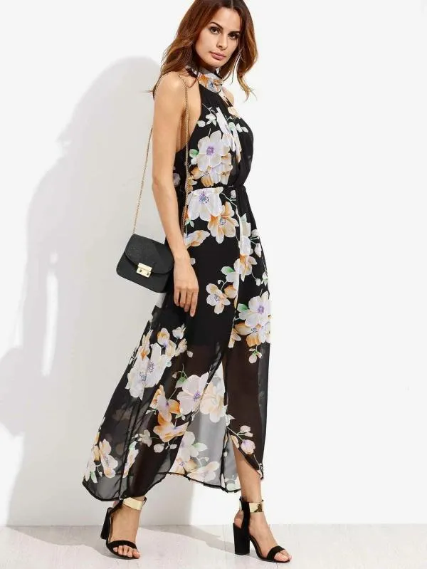 Rochie de vară Shein EU 40 | Negru, Midi, Cu umerii goi, Floral & Tropical - Image 3