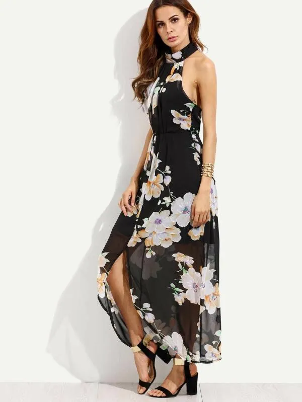 Rochie de vară Shein EU 40 | Negru, Midi, Cu umerii goi, Floral & Tropical - Image 4