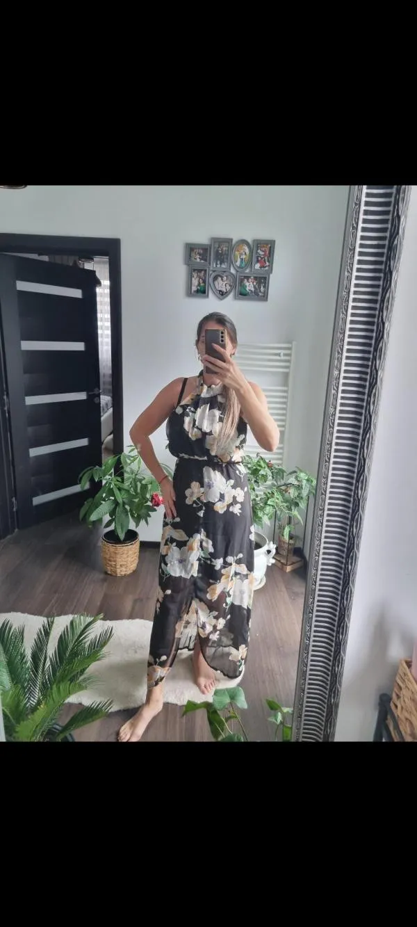 Rochie de vară Shein EU 40 | Negru, Midi, Cu umerii goi, Floral & Tropical - Image 6
