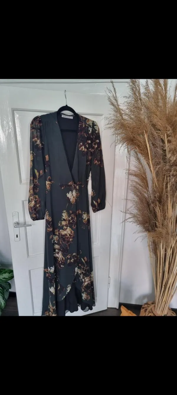 Rochie de seară Hope & Ivy EU 38 | Verde, Maxi, Mânecă lungă, Floral Tropical, Volane - Image 5