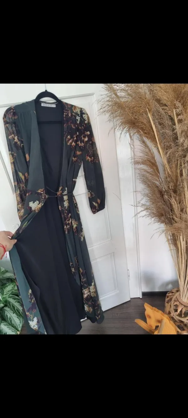 Rochie de seară Hope & Ivy EU 38 | Verde, Maxi, Mânecă lungă, Floral Tropical, Volane - Image 6