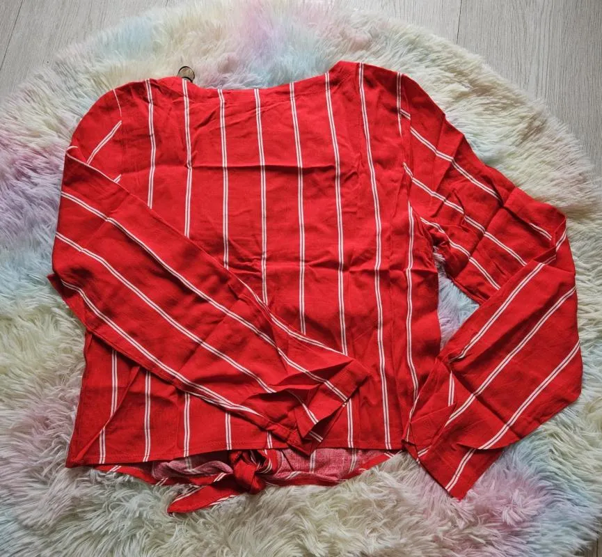 Cămașă H&M EU 34 | Roșu, Normal, Mânecă lungă, Dungi, Vâscoză - Image 3