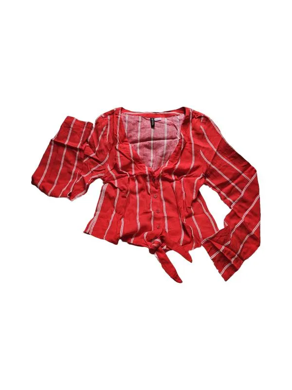 Cămașă H&M EU 34 | Roșu, Normal, Mânecă lungă, Dungi, Vâscoză