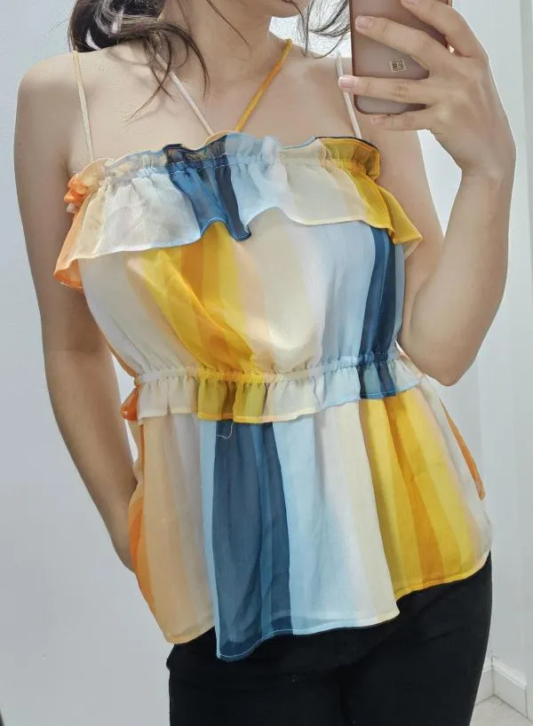 Maiou H&M EU 34 | Multicolor, Normal, Bretele subțiri, Dungi, Poliester - Image 5