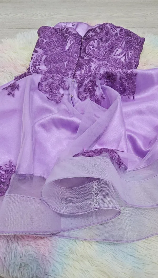 Rochie de ocazie EU 34 | Mov, Mini, Cu umerii goi, Dantelă - Image 4