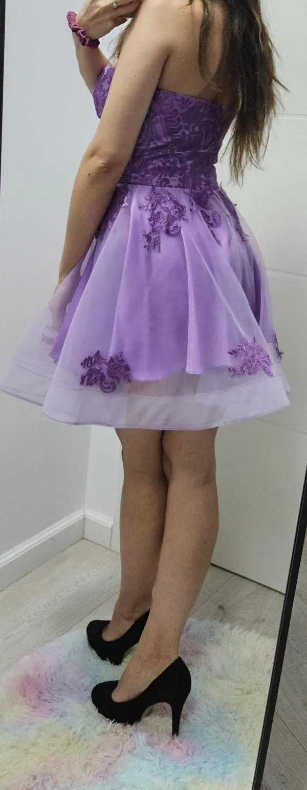 Rochie de ocazie EU 34 | Mov, Mini, Cu umerii goi, Dantelă - Image 6