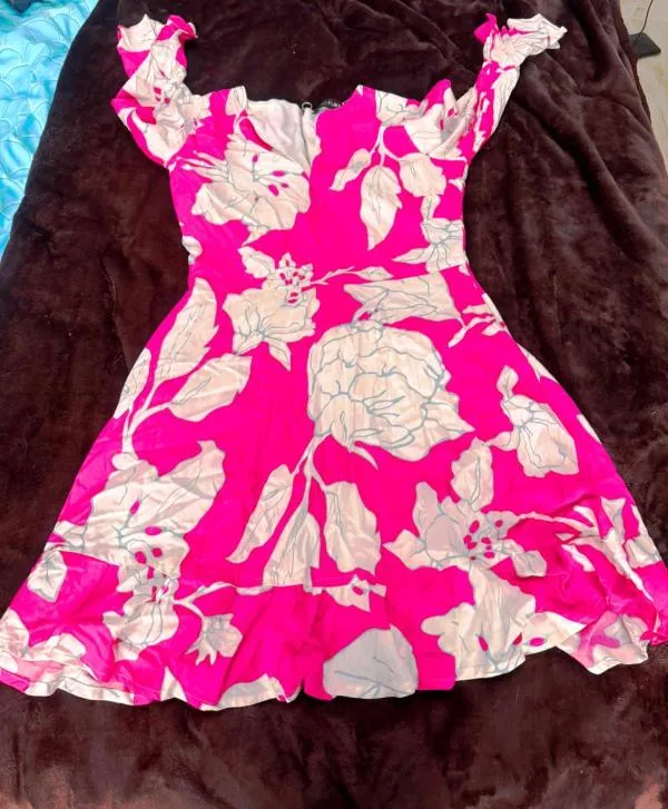 Rochie de seară BODYFLIRT EU 36 | Roz, Mini, Mânecă trei sferturi, Floral & Tropical, Volane, Poliester - Image 5