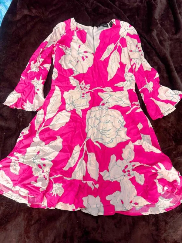 Rochie de seară BODYFLIRT EU 36 | Roz, Mini, Mânecă trei sferturi, Floral & Tropical, Volane, Poliester - Image 2