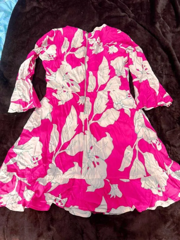 Rochie de seară BODYFLIRT EU 36 | Roz, Mini, Mânecă trei sferturi, Floral & Tropical, Volane, Poliester - Image 4