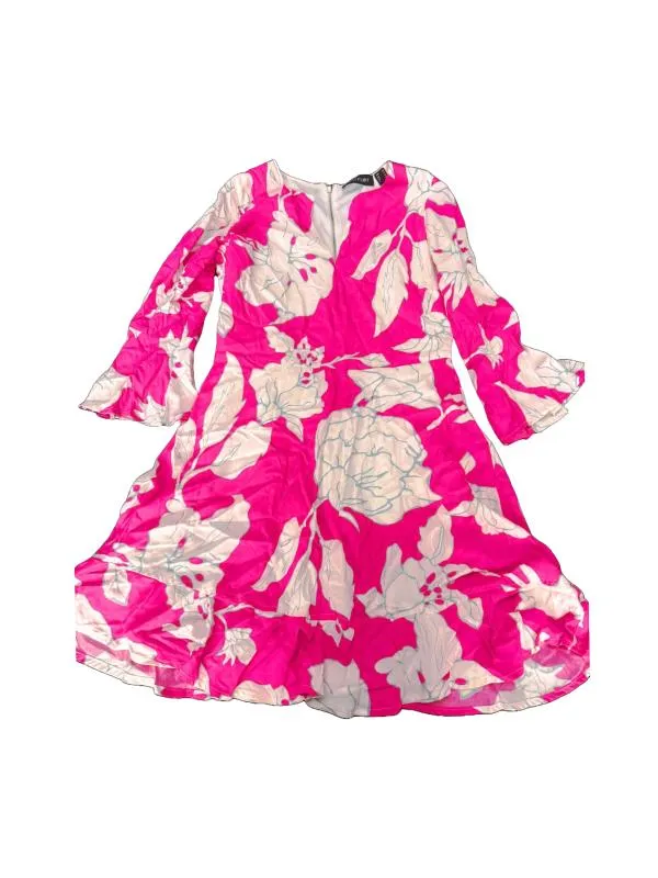 Rochie de seară BODYFLIRT EU 36 | Roz, Mini, Mânecă trei sferturi, Floral & Tropical, Volane, Poliester