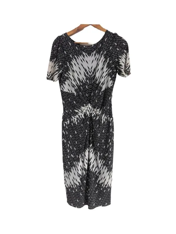 Rochie de seară M&S EU 40 | Negru, Midi, Mânecă scurtă, Abstract & Color Block, Design asimetric, Poliester