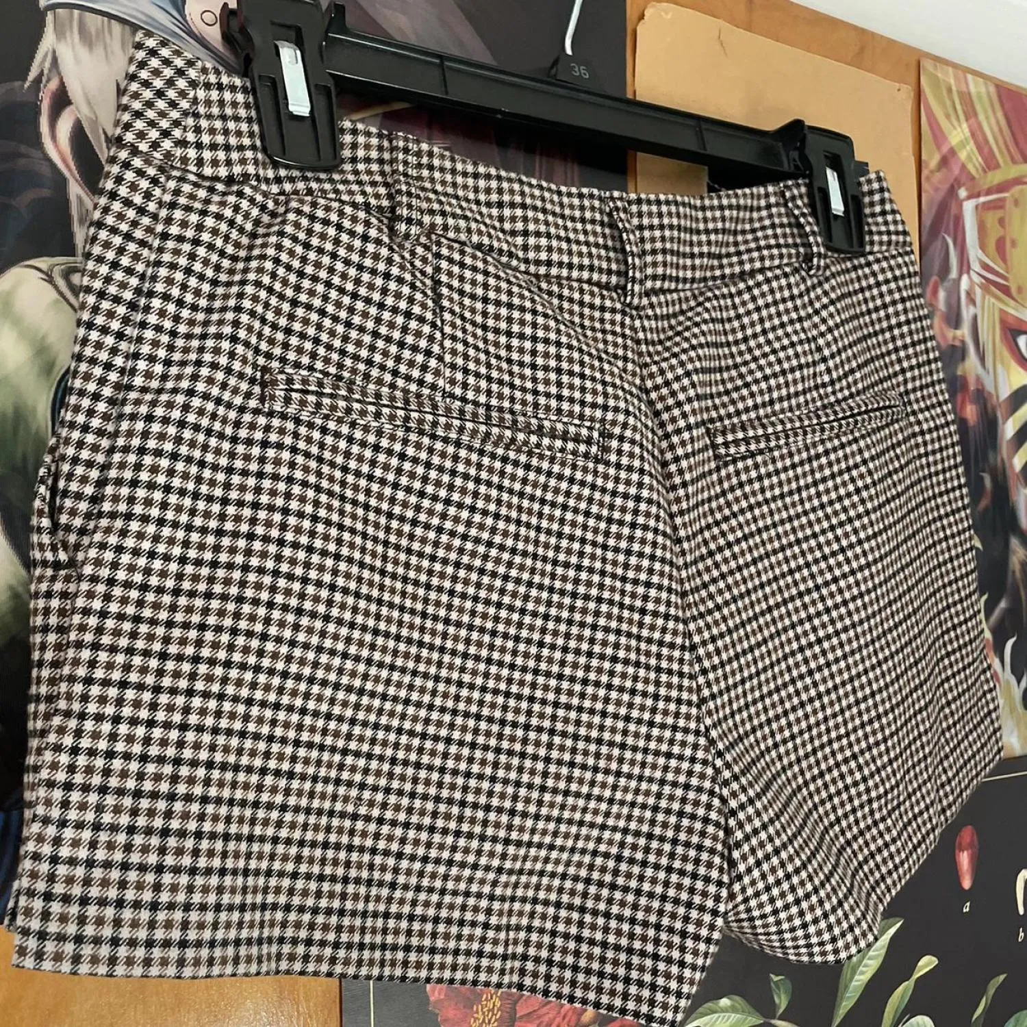 Pantaloni H&M EU 38 | Maro, Scurți, Talie joasă, Carouri, Poliester - Image 3