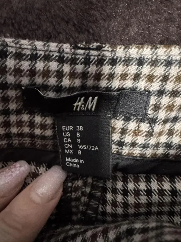 Pantaloni H&M EU 38 | Maro, Scurți, Talie joasă, Carouri, Poliester - Image 7