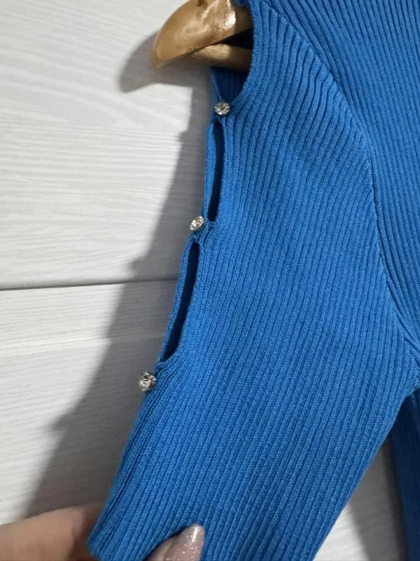 Rochie de seară EU 38 | Albastru, Mini, Mânecă scurtă, Cu decupaje, Vâscoză - Image 5