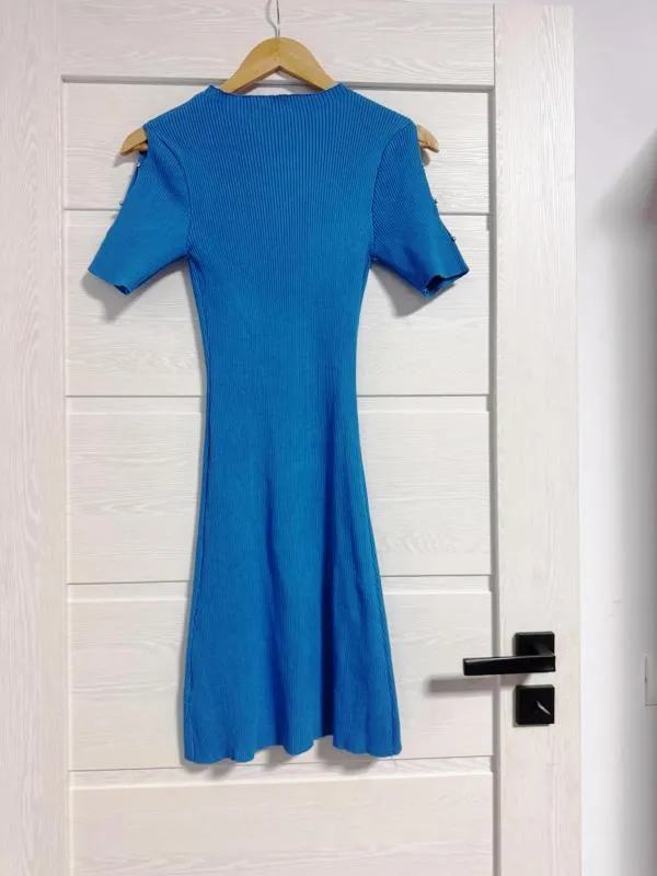 Rochie de seară EU 38 | Albastru, Mini, Mânecă scurtă, Cu decupaje, Vâscoză - Image 6