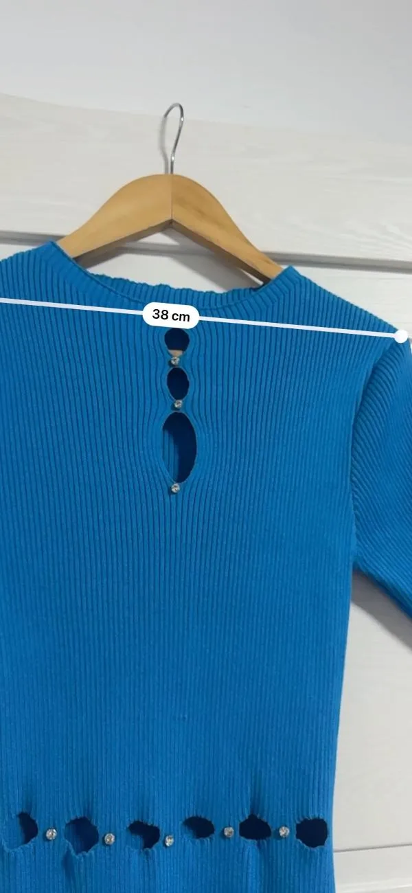 Rochie de seară EU 38 | Albastru, Mini, Mânecă scurtă, Cu decupaje, Vâscoză - Image 7