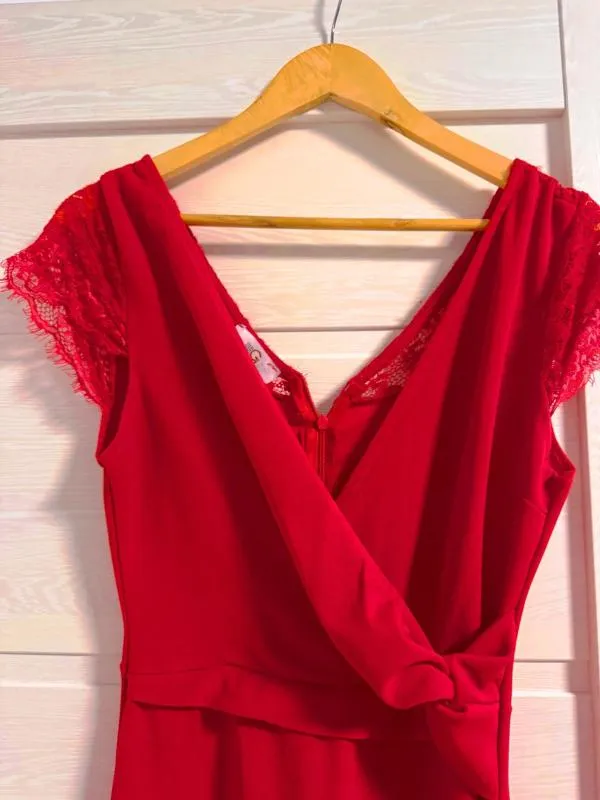 Rochie de seară WAL G. EU 38 | Roșu, Maxi, Mânecă scurtă, Design petrecut, Poliester - Image 6