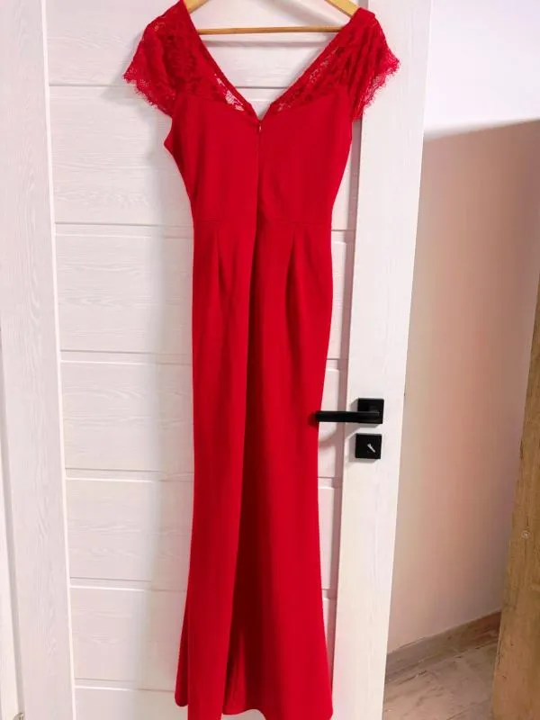 Rochie de seară WAL G. EU 38 | Roșu, Maxi, Mânecă scurtă, Design petrecut, Poliester - Image 8