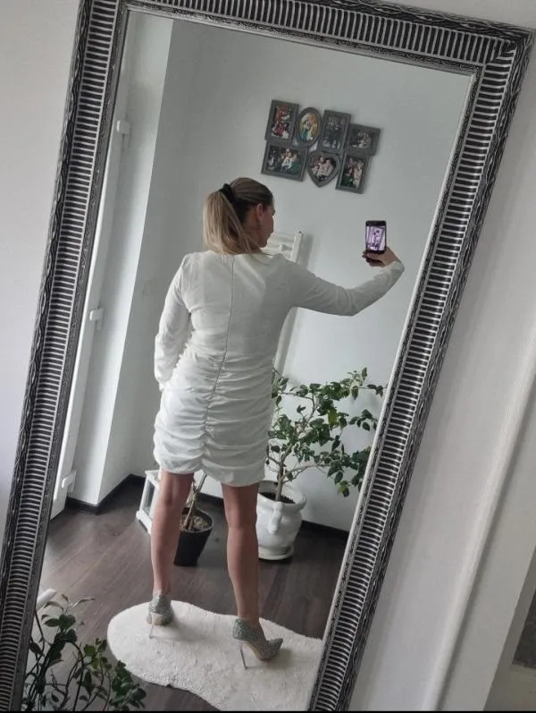 Rochie casual Zara XXL | Alb, Mini, Mânecă lungă, Cu decupaje - Image 10