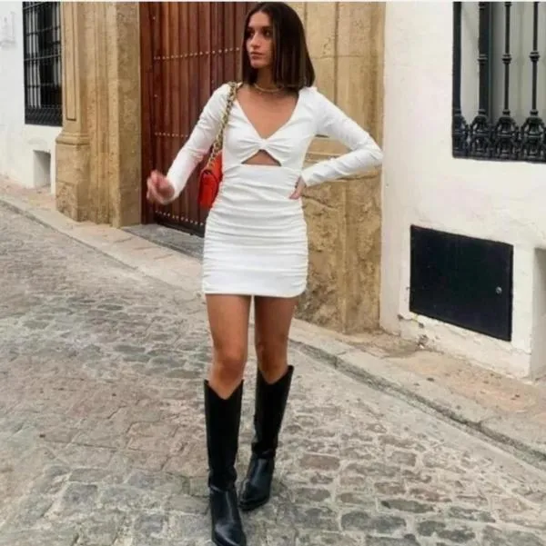 Rochie casual Zara XXL | Alb, Mini, Mânecă lungă, Cu decupaje - Image 4