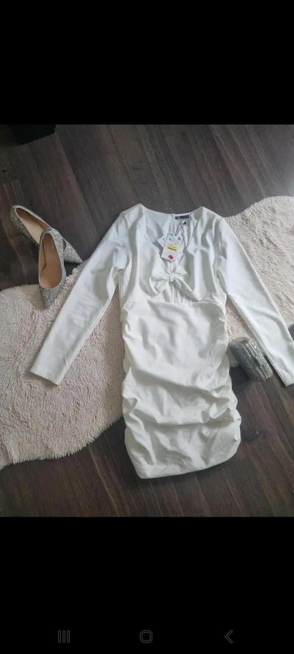 Rochie casual Zara XXL | Alb, Mini, Mânecă lungă, Cu decupaje - Image 7
