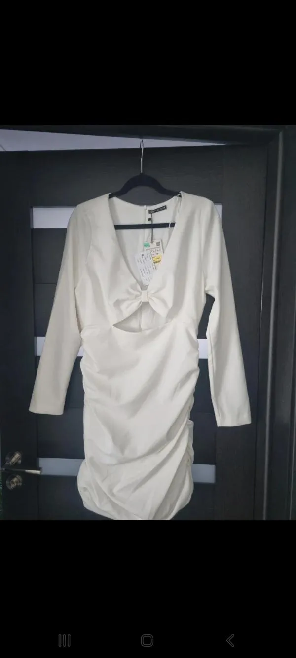 Rochie casual Zara XXL | Alb, Mini, Mânecă lungă, Cu decupaje - Image 8