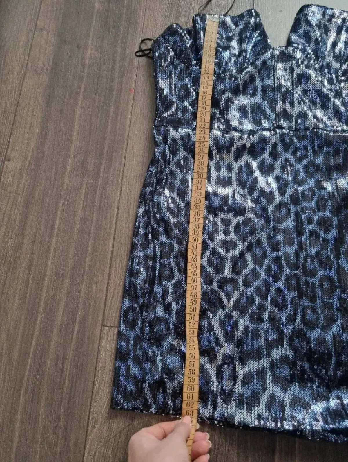 Rochie de seară Zara L | Albastru, Mini, Cu umerii goi, Animal print, Paiete - Image 10