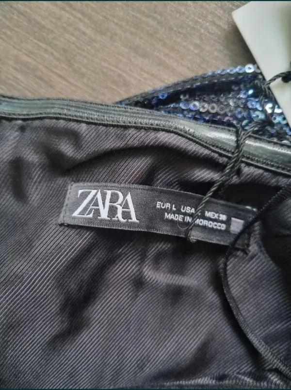 Rochie de seară Zara L | Albastru, Mini, Cu umerii goi, Animal print, Paiete - Image 8