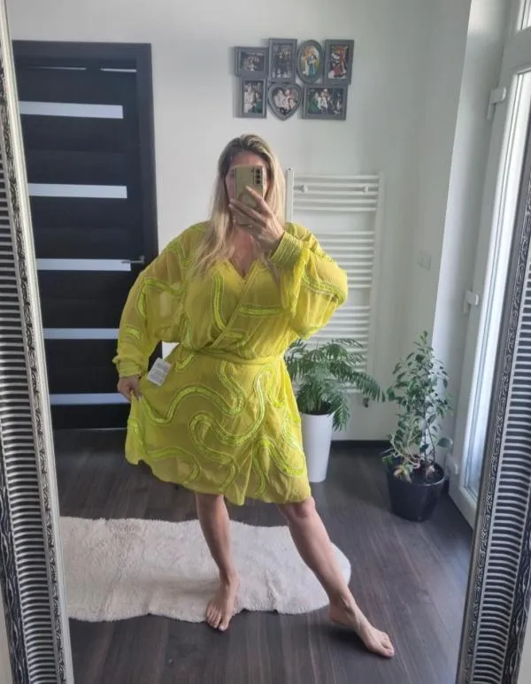 Rochie de seară ASOS EU 50 | Verde lime, Midi, Mânecă lungă, Paiete, Poliester - Image 6