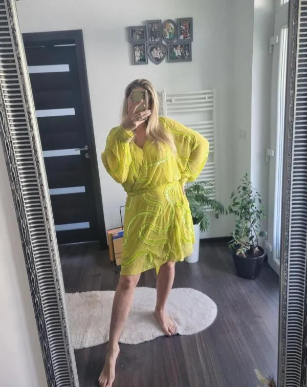 Rochie de seară ASOS EU 50 | Verde lime, Midi, Mânecă lungă, Paiete, Poliester - Image 7