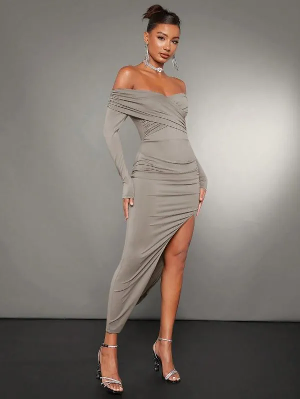 Rochie de seară Shein EU 36 | Ivoire, Midi, Mânecă lungă, Monocrom, Design petrecut - Image 2