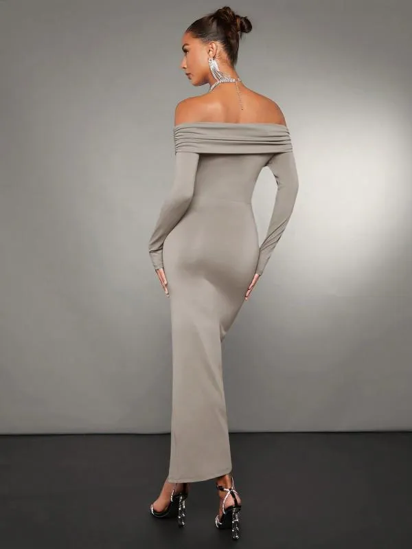 Rochie de seară Shein EU 36 | Ivoire, Midi, Mânecă lungă, Monocrom, Design petrecut - Image 3