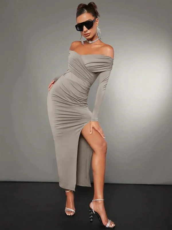 Rochie de seară Shein EU 36 | Ivoire, Midi, Mânecă lungă, Monocrom, Design petrecut - Image 4