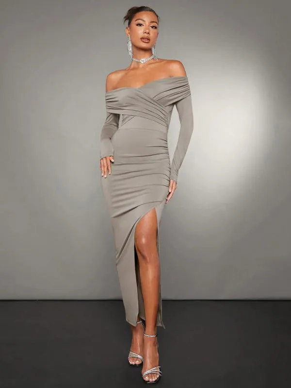 Rochie de seară Shein EU 36 | Ivoire, Midi, Mânecă lungă, Monocrom, Design petrecut - Image 5